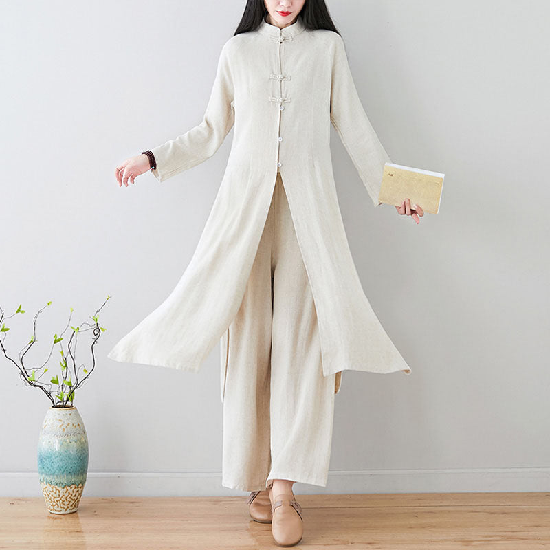 Ensemble de 2 pièces en Buddha Stones et lin avec haut et pantalon pour femme Motif grenouille chinoise - image 1