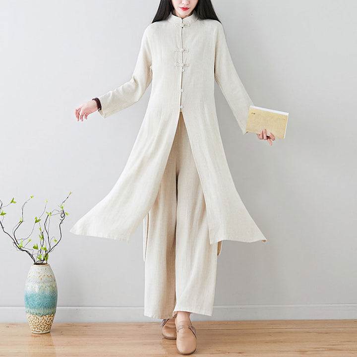 Ensemble de 2 pièces en Buddha Stones et lin avec haut et pantalon pour femme Motif grenouille chinoise - image 1