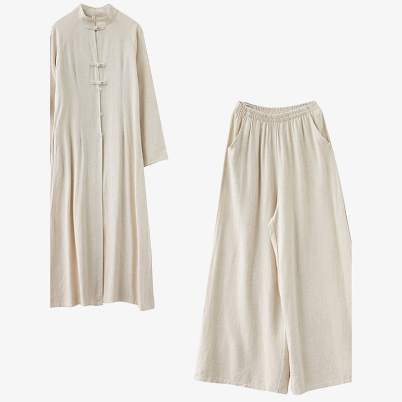 Ensemble de 2 pièces en Buddha Stones et lin avec haut et pantalon pour femme Motif grenouille chinoise - image 4