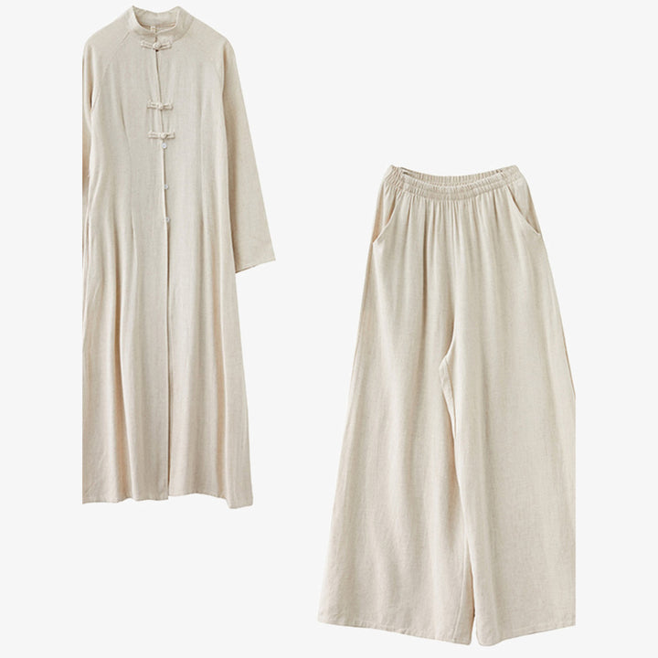 Ensemble de 2 pièces en Buddha Stones et lin avec haut et pantalon pour femme Motif grenouille chinoise - image 4
