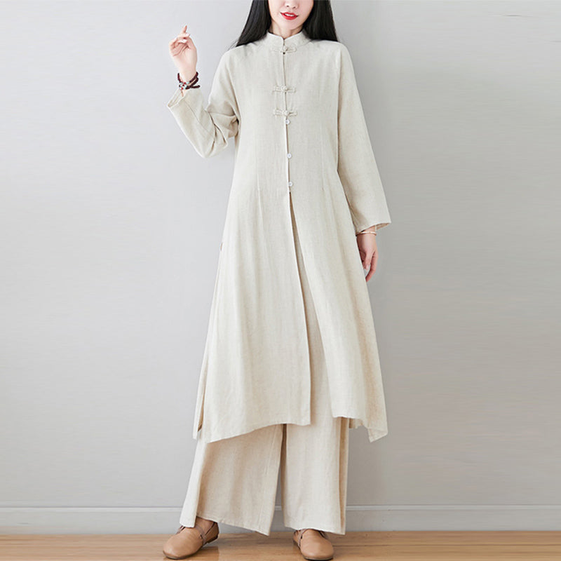 Ensemble de 2 pièces en Buddha Stones et lin avec haut et pantalon pour femme Motif grenouille chinoise - image 18