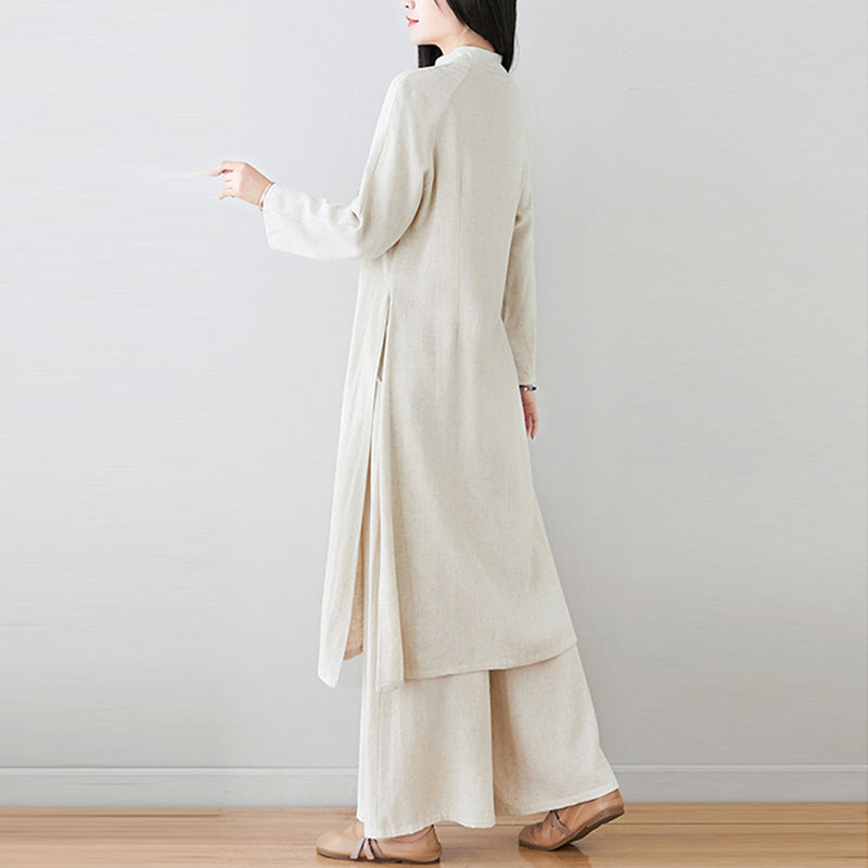 Ensemble de 2 pièces en Buddha Stones et lin avec haut et pantalon pour femme Motif grenouille chinoise - image 3
