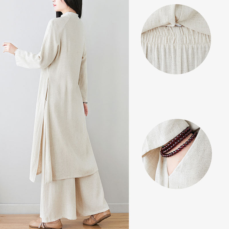 Ensemble de 2 pièces en Buddha Stones et lin avec haut et pantalon pour femme Motif grenouille chinoise - image 17