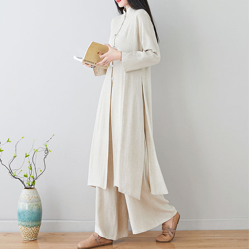 Ensemble de 2 pièces en Buddha Stones et lin avec haut et pantalon pour femme Motif grenouille chinoise - image 19