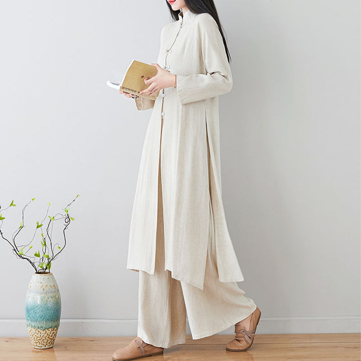 Ensemble de 2 pièces en Buddha Stones et lin avec haut et pantalon pour femme Motif grenouille chinoise - image 19