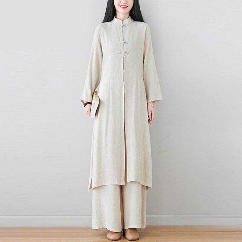 Ensemble de 2 pièces en Buddha Stones et lin avec haut et pantalon pour femme Motif grenouille chinoise - image 2