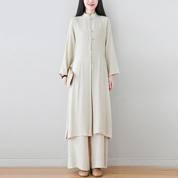 Ensemble de 2 pièces en Buddha Stones et lin avec haut et pantalon pour femme Motif grenouille chinoise - image 2