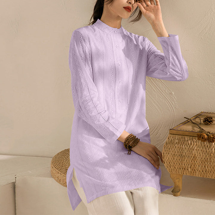 Ensemble de 2 pièces pour femme avec haut et pantalon à manches longues et Buddha Stones pour yoga et méditation - Haut violet et pantalon beige - US8-10，UK/AU12-14，EU40-42 (2XL) - image 10