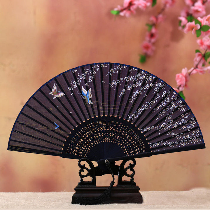Éventail pliable en bambou avec Buddha Stones, fleur de cerisier, lys, papillon, 21 cm - Papillon Fleur de Cerisier 21 cm - image 0