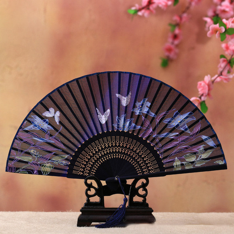 Éventail pliable en bambou avec Buddha Stones, fleur de cerisier, lys, papillon, 21 cm - Lys papillon bleu 21 cm - image 4