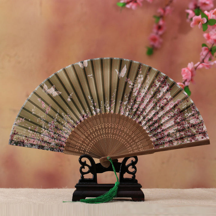 Éventail pliable en bambou avec Buddha Stones, fleur de cerisier, lys, papillon, 21 cm - Papillon vert clair, fleur de cerisier, 21 cm - image 5