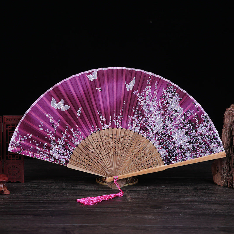 Éventail pliable en bambou avec Buddha Stones, fleur de cerisier, lys, papillon, 21 cm - Rose rouge papillon fleur de cerisier 21 cm - image 10