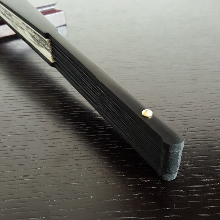 Buddha Stones Grande Muraille Montagnes Arbres Grue Bambou Éventail pliable à main en bambou 33,5 cm