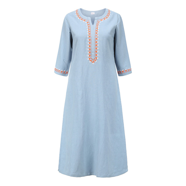 Ensemble de 2 pièces de yoga brodé à col en V avec Buddha Stones et haut en coton et lin pour femme - Bleu (Haut seulement) - US12，UK/AU16，EU44 (2XL)  - image 20