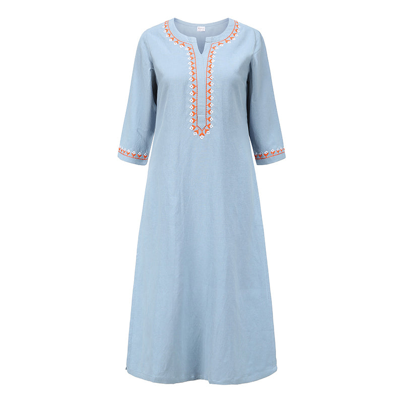 Ensemble de 2 pièces de yoga brodé à col en V avec Buddha Stones et haut en coton et lin pour femme - Bleu (haut seulement) - US12，UK/AU16，EU44 (2XL)  - image 20