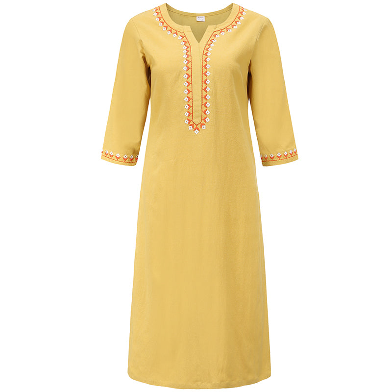 Ensemble de 2 pièces de yoga brodé à col en V avec Buddha Stones et haut en coton et lin pour femme - Jaune (haut seulement) - US12，UK/AU16，EU44 (2XL)  - image 21