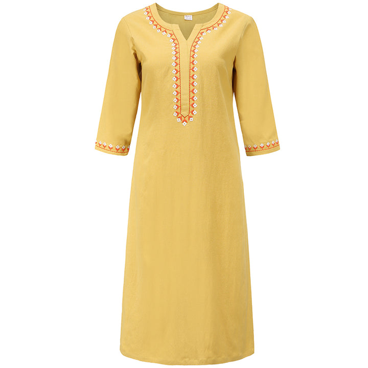 Ensemble de 2 pièces de yoga brodé à col en V avec Buddha Stones et haut en coton et lin pour femme - Jaune (haut seulement) - US12，UK/AU16，EU44 (2XL)  - image 21