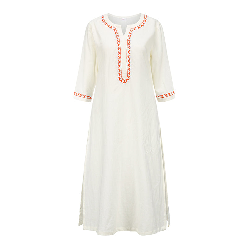 Ensemble de 2 pièces de yoga brodé à col en V avec Buddha Stones et haut en coton et lin pour femme - Blanc (Haut seulement) - US12，UK/AU16，EU44 (2XL)  - image 19