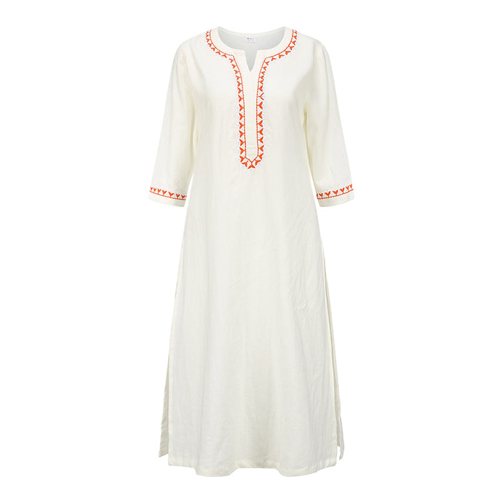 Ensemble de 2 pièces de yoga brodé à col en V avec Buddha Stones et haut en coton et lin pour femme - Blanc (Haut seulement) - US12，UK/AU16，EU44 (2XL)  - image 19