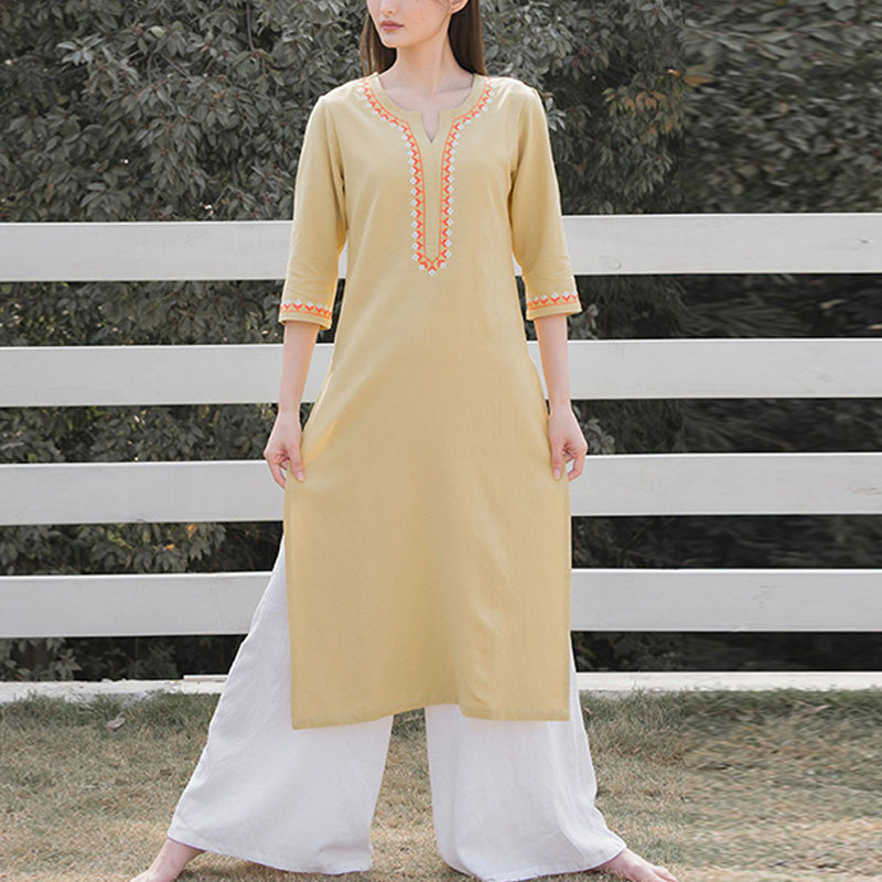 Ensemble de 2 pièces de yoga brodé à col en V avec Buddha Stones et haut en coton et lin pour femme - image 17