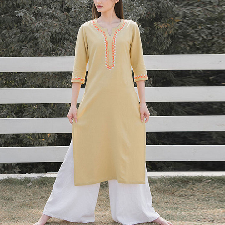 Ensemble de 2 pièces de yoga brodé à col en V avec Buddha Stones et haut en coton et lin pour femme - image 17