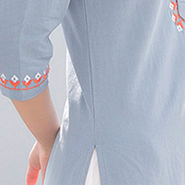 Ensemble de 2 pièces de yoga brodé à col en V avec Buddha Stones et haut en coton et lin pour femme - image 10