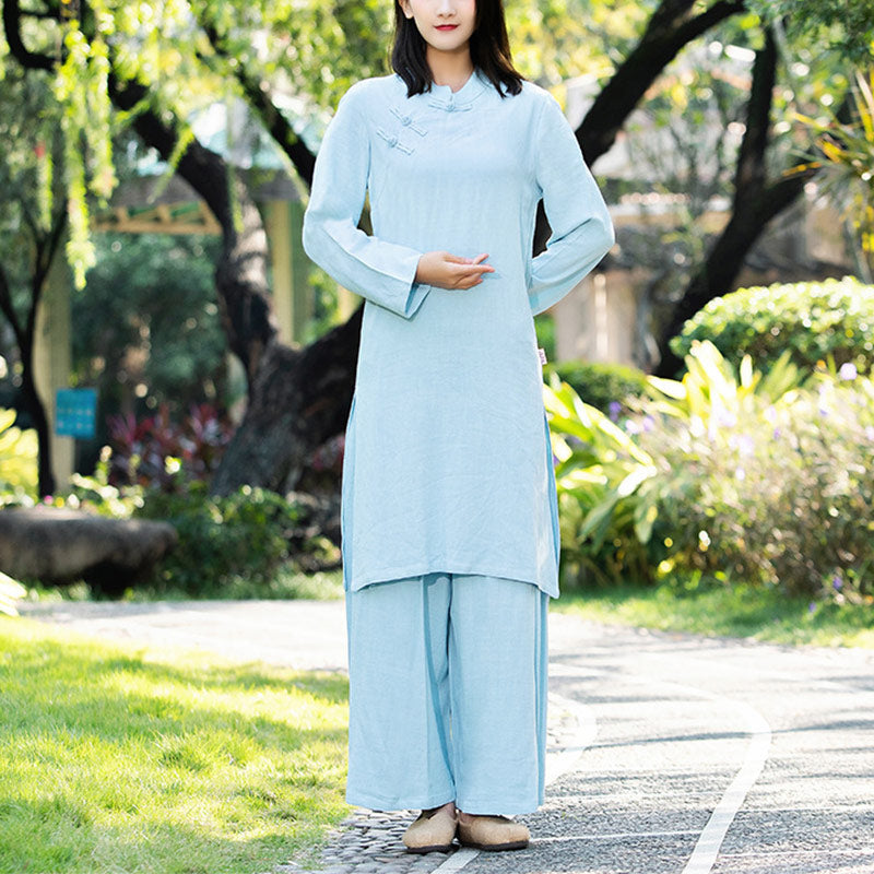 Ensemble de 2 pièces pour femme avec haut et pantalon à manches longues et Buddha Stones, vêtements de yoga zen et de méditation