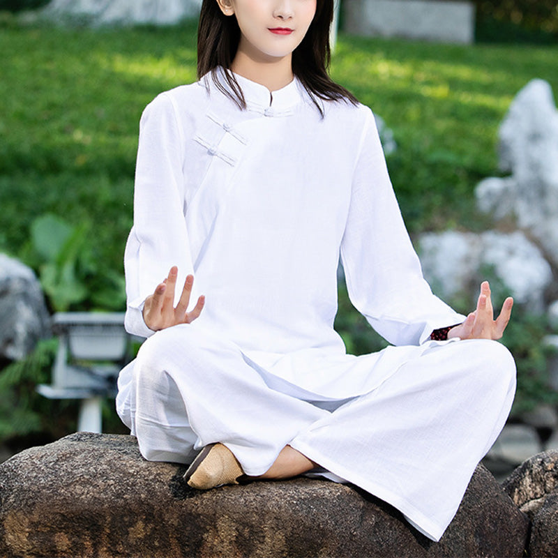 Ensemble de 2 pièces pour femme avec haut et pantalon à manches longues et Buddha Stones, vêtements de yoga zen et de méditation - Blanc (Haut et pantalon) - US8-10，UK/AU12-14，EU40-42 (2XL) - image 0