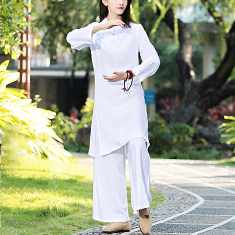 Ensemble de 2 pièces pour femme avec haut et pantalon à manches longues et Buddha Stones, vêtements de yoga zen et de méditation
