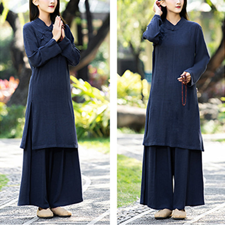 Ensemble de 2 pièces pour femme avec haut et pantalon à manches longues et Buddha Stones, vêtements de yoga zen et de méditation