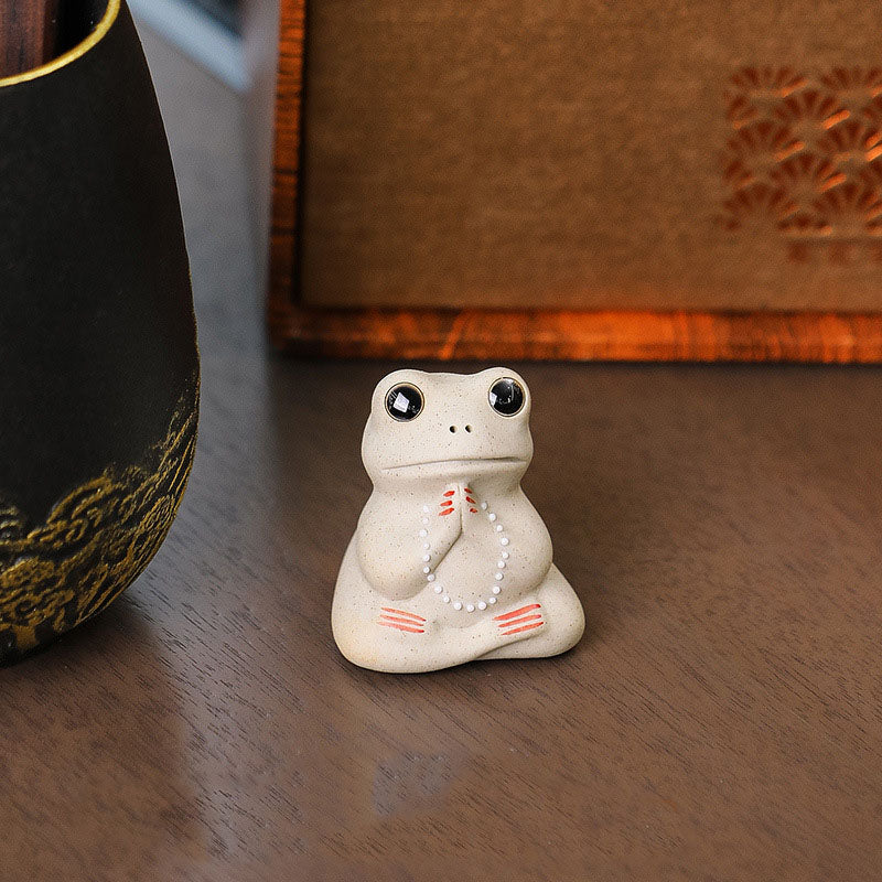 Buddha Stones Mini Petite Grenouille Priante Céramique Richesse Prospérité Maison Thé Animal Figurine Décoration - Petite grenouille en prière 4*3,5*4,8 cm - image 4