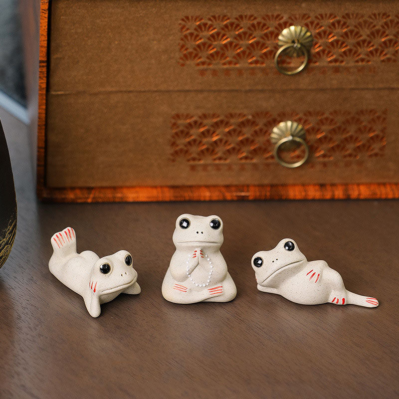 Buddha Stones Mini Petite Grenouille Priante Céramique Richesse Prospérité Maison Thé Animal Figurine Décoration - image 1