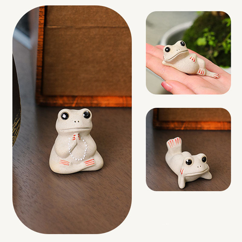 Buddha Stones Mini Petite Grenouille Priante Céramique Richesse Prospérité Maison Thé Animal Figurine Décoration - image 6