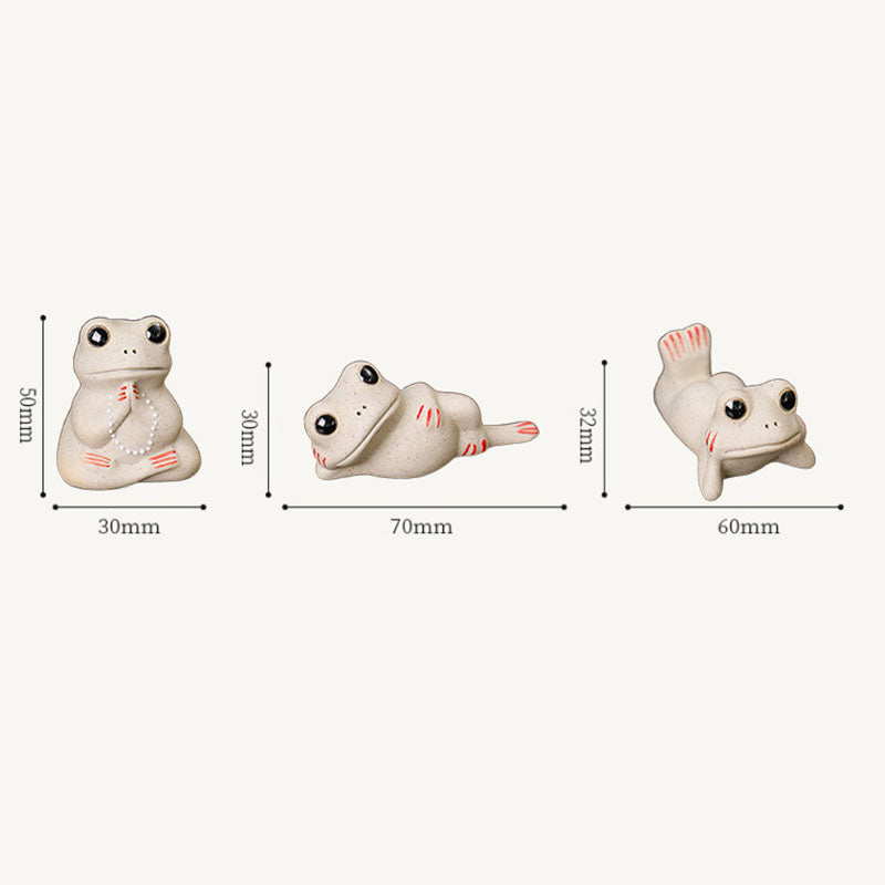 Buddha Stones Mini Petite Grenouille Priante Céramique Richesse Prospérité Maison Thé Animal Figurine Décoration - image 7