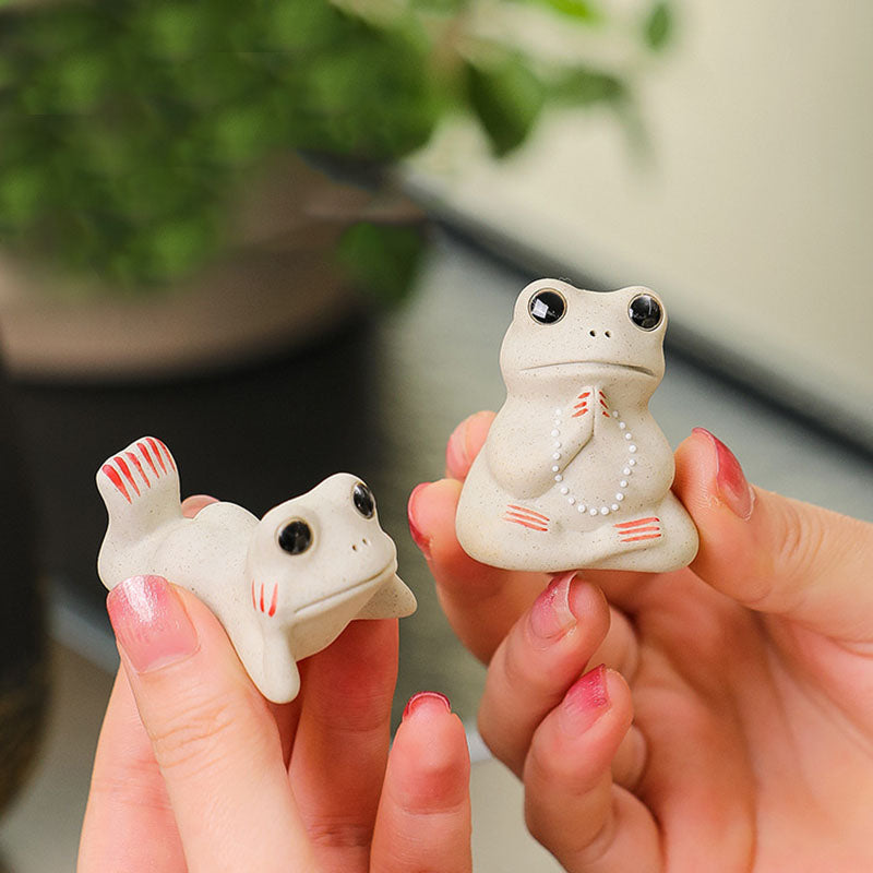 Buddha Stones Mini Petite Grenouille Priante Céramique Richesse Prospérité Maison Thé Animal Figurine Décoration - image 5