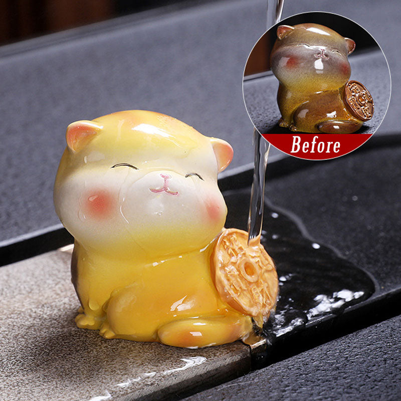Buddha Stones changeant de couleur mignon mini chat résine thé animal de compagnie richesse maison figurine décoration - Chat jaune - 5,8*5*5,4 cm - image 8
