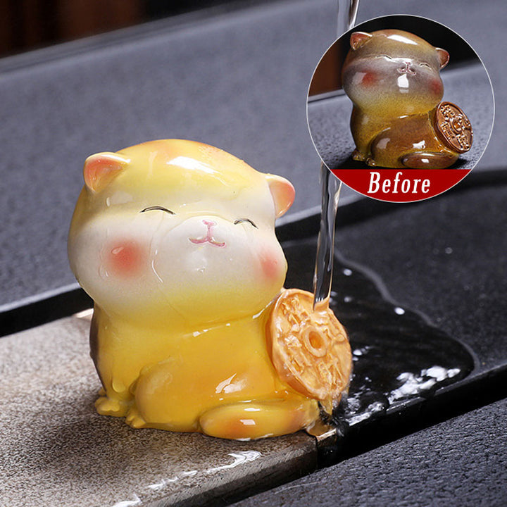 Buddha Stones changeant de couleur mignon mini chat résine thé animal de compagnie richesse maison figurine décoration - Chat jaune - 5,8*5*5,4 cm - image 8