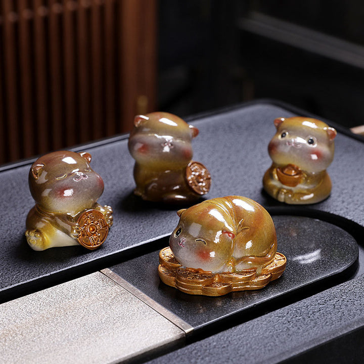 Buddha Stones changeant de couleur mignon mini chat résine thé animal de compagnie richesse maison figurine décoration - Chat jaune - Ensemble de 4 pièces - image 13