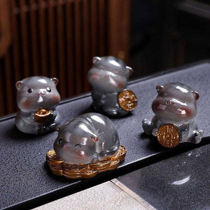 Buddha Stones changeant de couleur mignon mini chat résine thé animal de compagnie richesse maison figurine décoration - Chat gris - Ensemble de 4 pièces - image 23