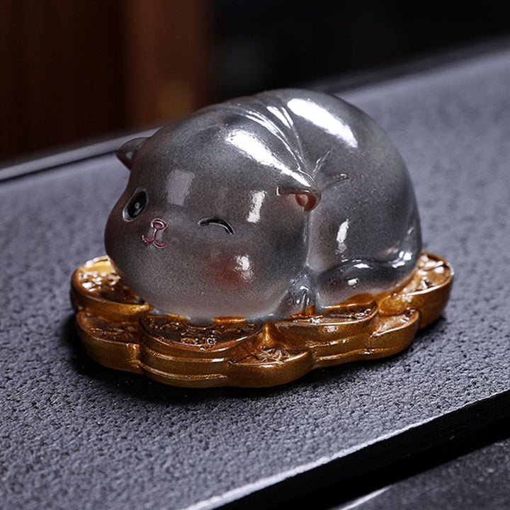 Buddha Stones changeant de couleur mignon mini chat résine thé animal de compagnie richesse maison figurine décoration - image 16