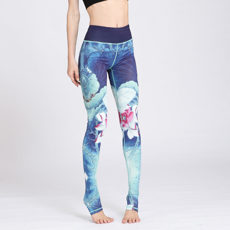 Pantalon de yoga pour femme avec imprimé de Buddha Stones et de fleurs de lotus - Lotus bleu - US8-10，UK/AU12-14，EU40-42 (XL) - image 8
