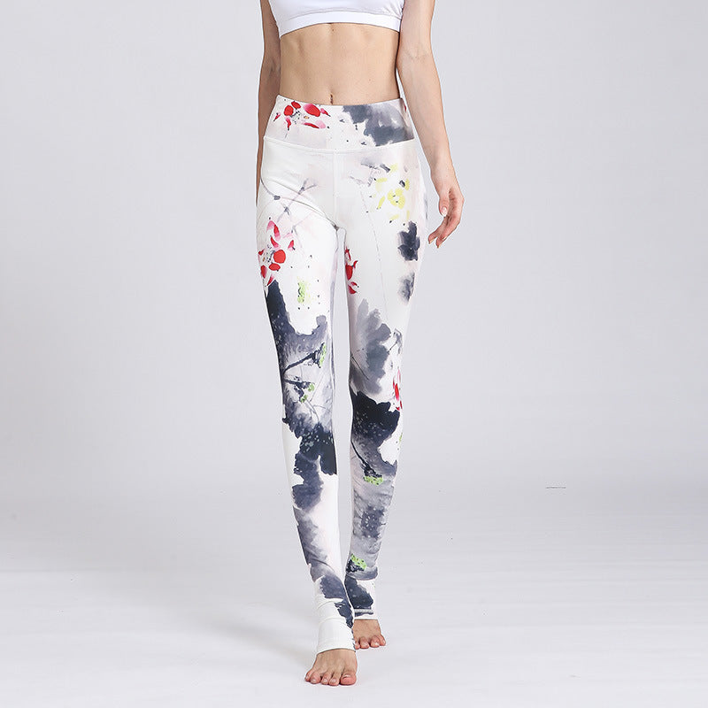 Pantalon de yoga imprimé Buddha Stones Lotus Flower pour femme - Lotus d'encre blanche - US8-10，UK/AU12-14，EU40-42 (XL) - image 28