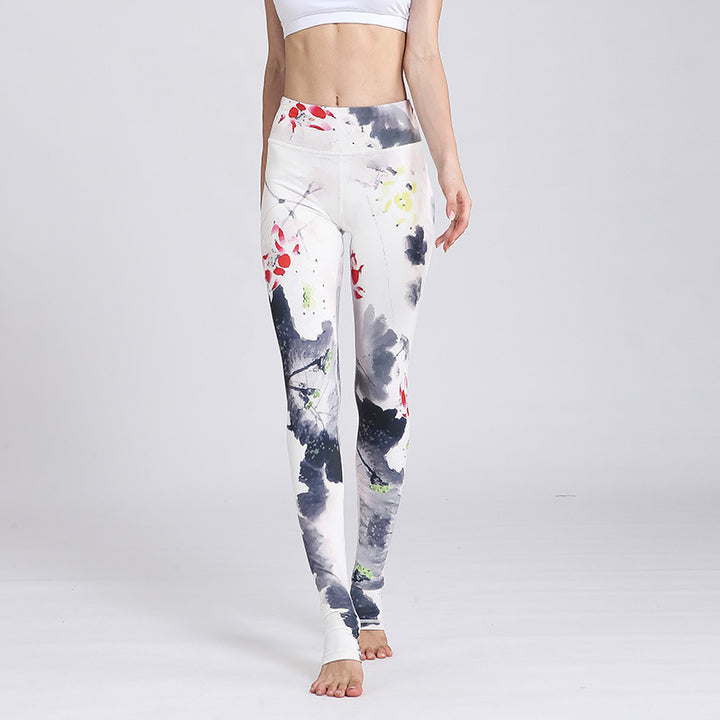 Pantalon de yoga imprimé Buddha Stones Lotus Flower pour femme - Lotus d'encre blanche - US8-10，UK/AU12-14，EU40-42 (XL) - image 28