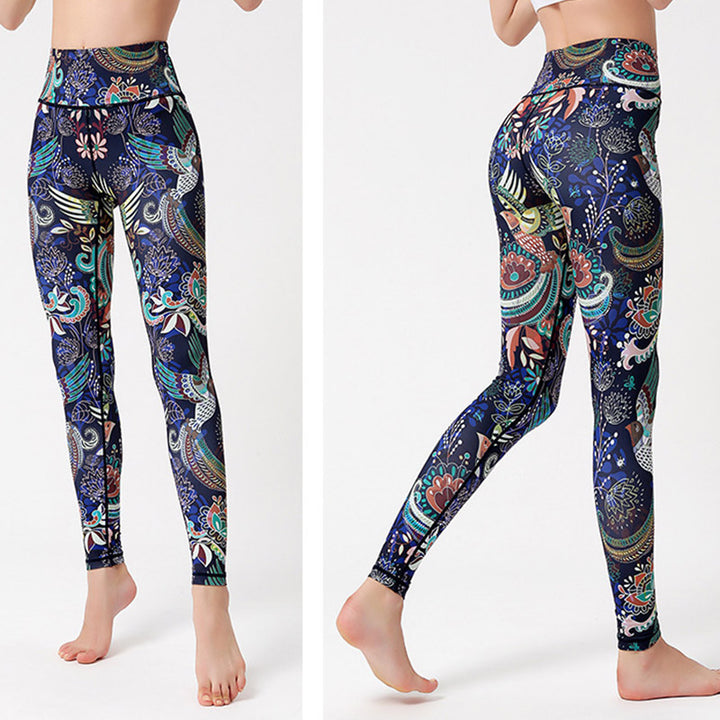 Pantalon imprimé Buddha Stones Fleurs Feuilles Oiseaux Leggings de sport Fitness Yoga Danse Pantalon de yoga pour femme - image 6