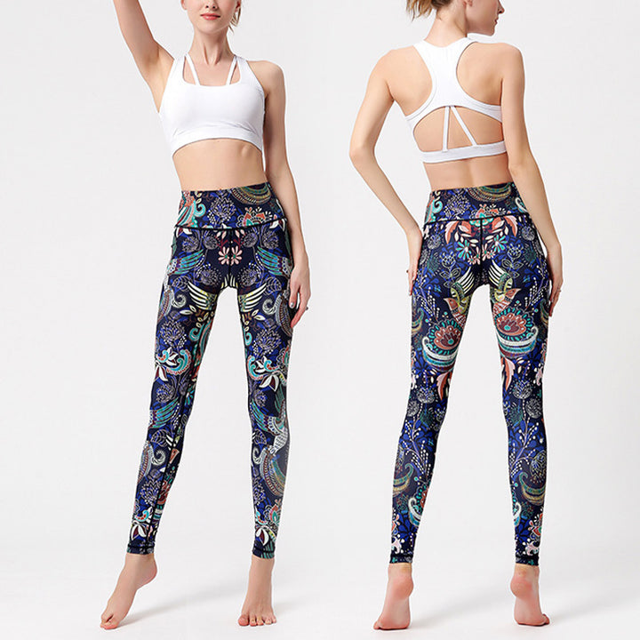Pantalon imprimé Buddha Stones Fleurs Feuilles Oiseaux Leggings de sport Fitness Yoga Danse Pantalon de yoga pour femme - image 7