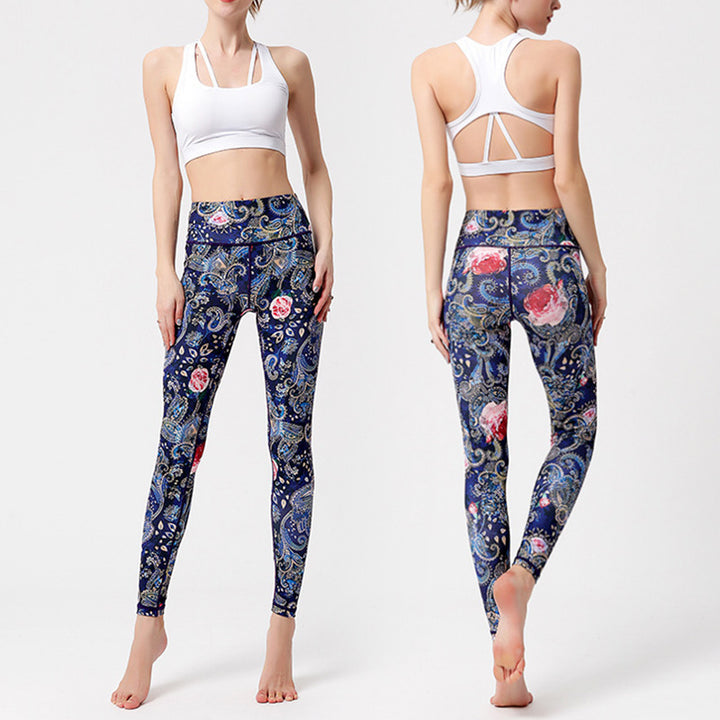 Pantalon imprimé Buddha Stones Fleurs Feuilles Oiseaux Leggings de sport Fitness Yoga Danse Pantalon de yoga pour femme - image 11