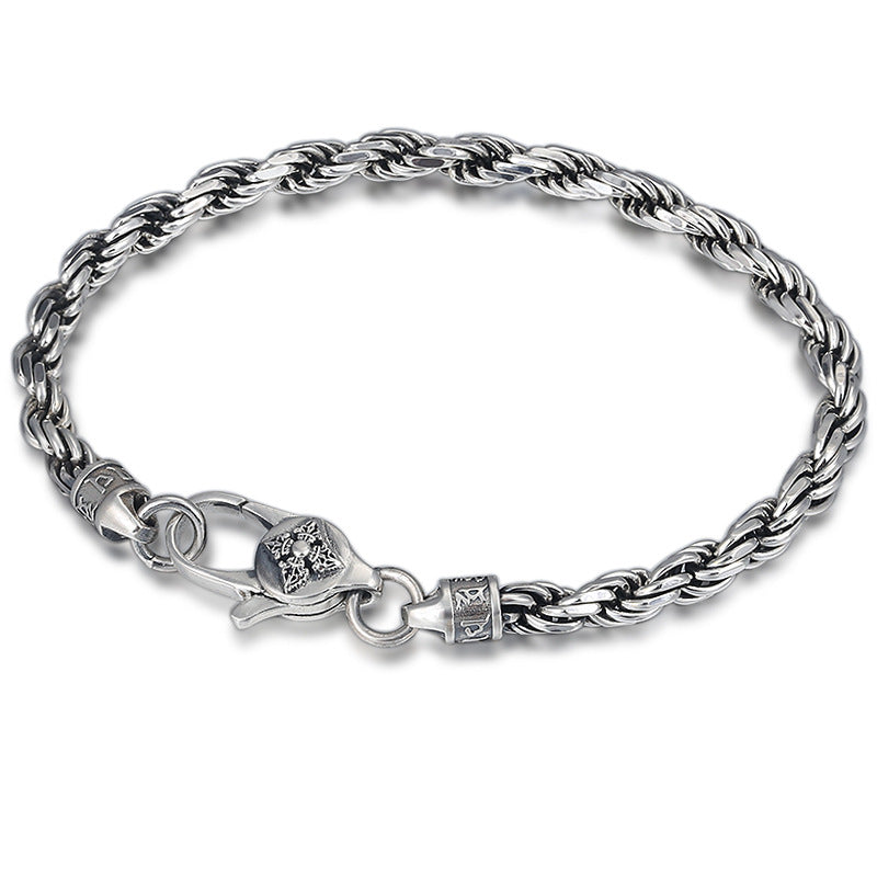 Bracelet en argent sterling 925 avec Buddha Stones et motif torsadé Om Mani Padme Hum Double Dorje Vajra Peace Love