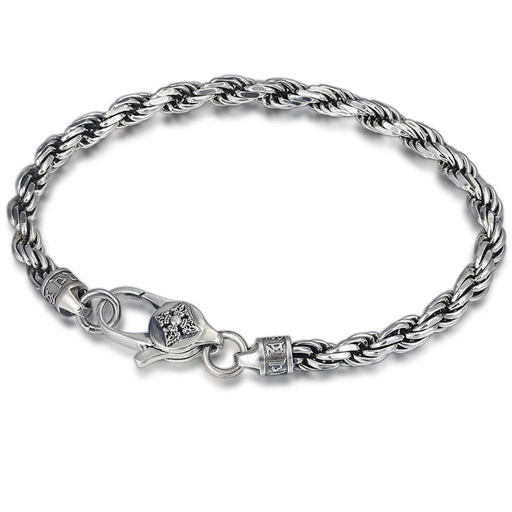 Bracelet en argent sterling 925 avec Buddha Stones et motif torsadé Om Mani Padme Hum Double Dorje Vajra Peace Love