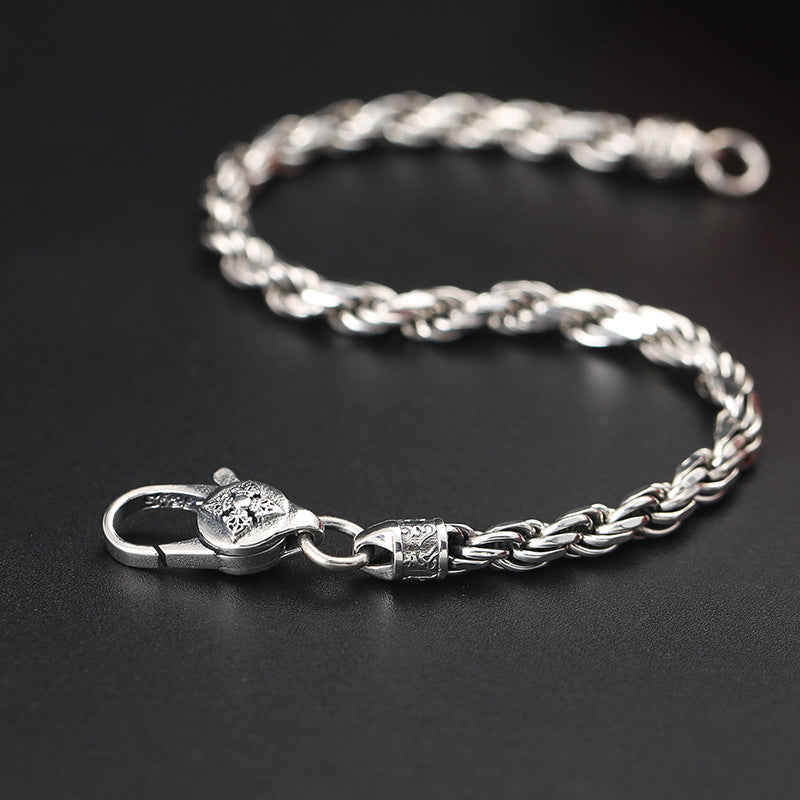Bracelet en argent sterling 925 avec Buddha Stones et motif torsadé Om Mani Padme Hum Double Dorje Vajra Peace Love