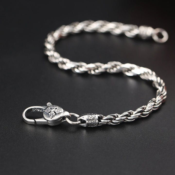 Bracelet en argent sterling 925 avec Buddha Stones et motif torsadé Om Mani Padme Hum Double Dorje Vajra Peace Love